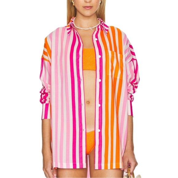 Beach Riot Alexa Cover Up Shirt Sunset Stripes - Picture 1 of 6